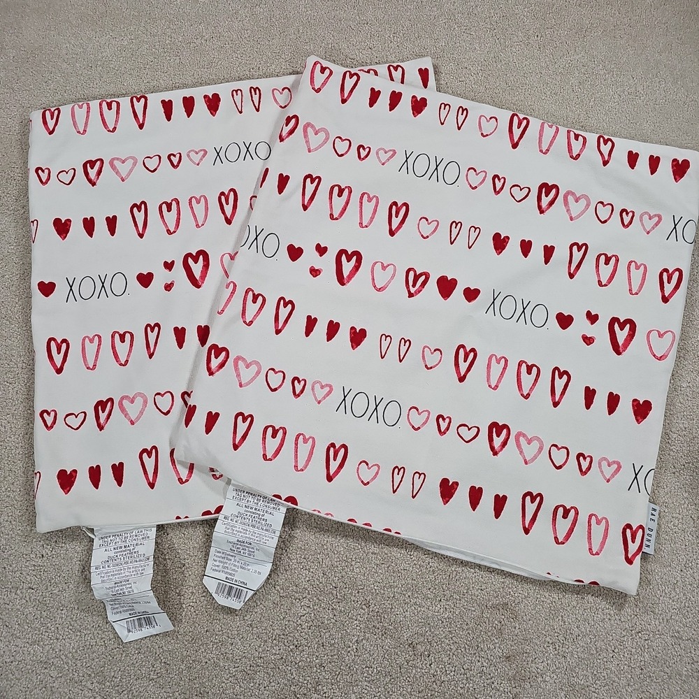 Rae Dunn Pillowcase Pillow Cover Cotton Hearts XOXO Valentines Day Love 20 X 20